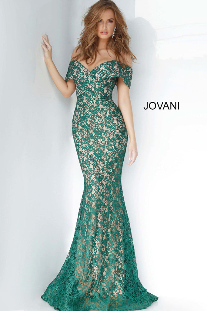 green lace mother of the bride and evening Jovani 1974