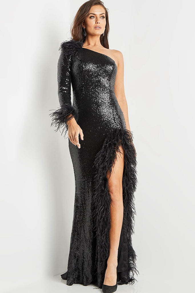 Black sequin evening gown 22895