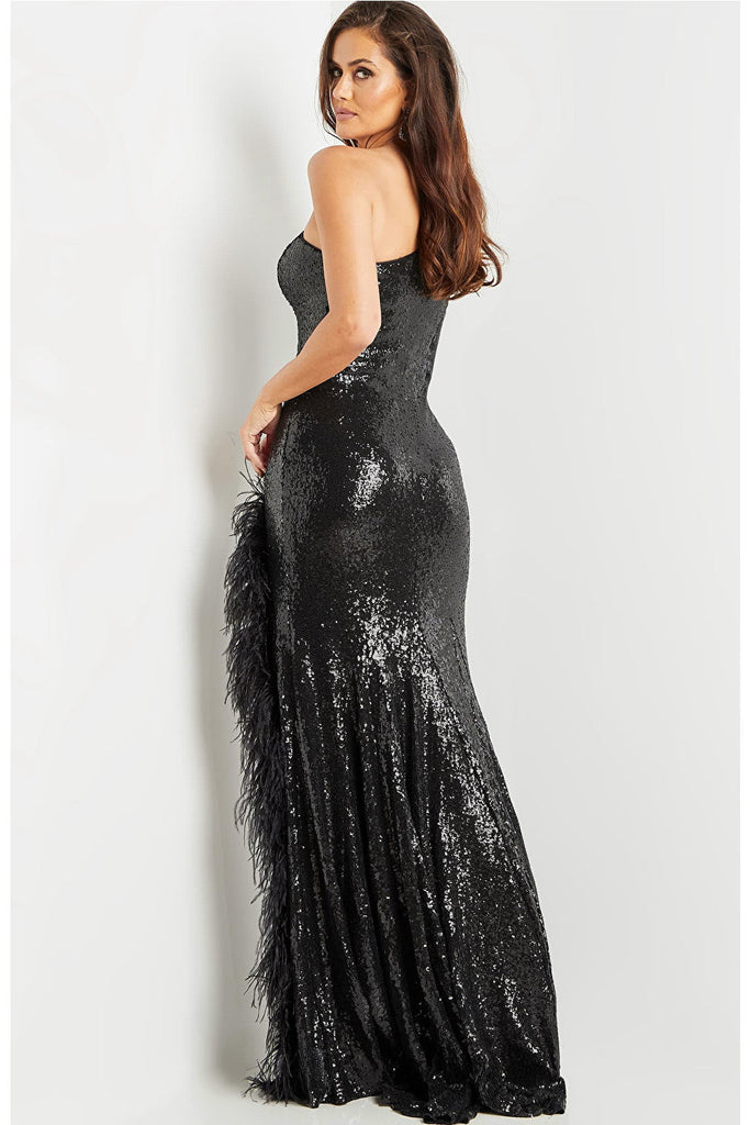 Long black sequin gown 22895