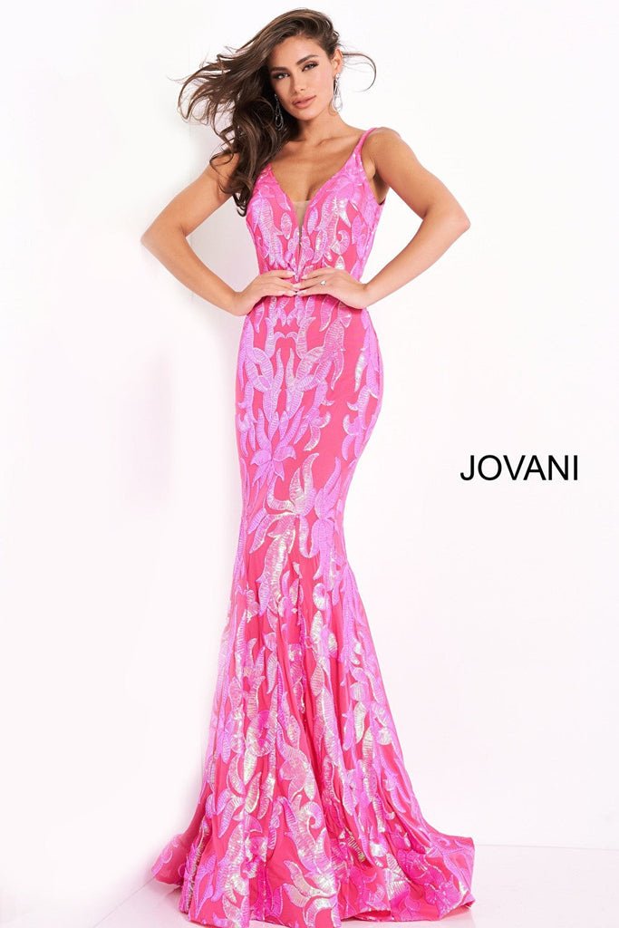 Hot pink sequin prom dress Jovani 3263