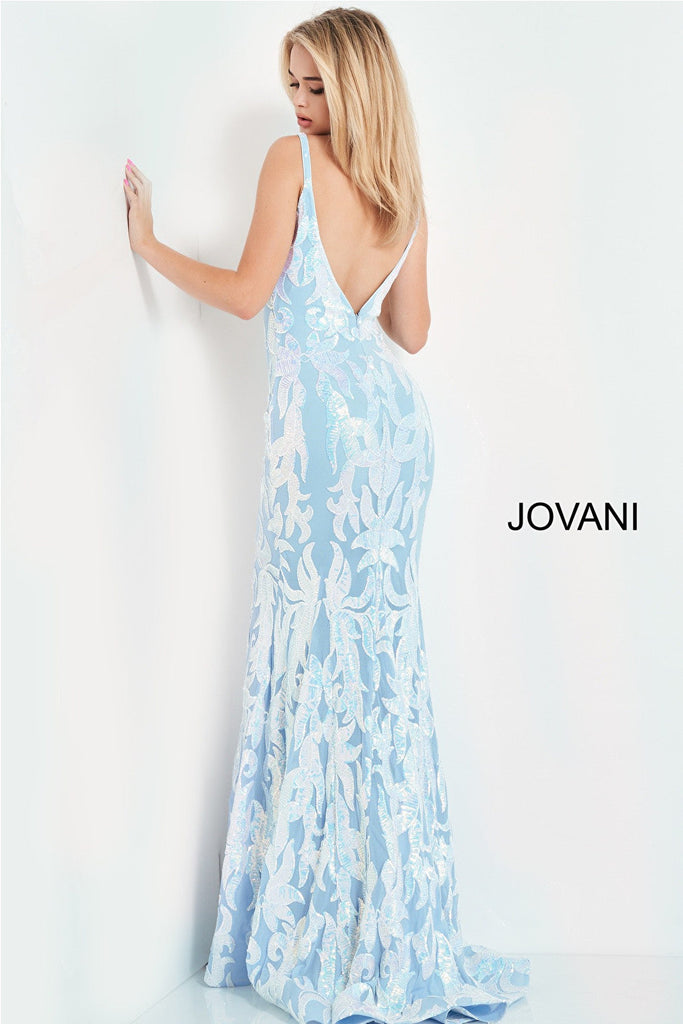 Sleeveless light blue long prom dress Jovani 3263