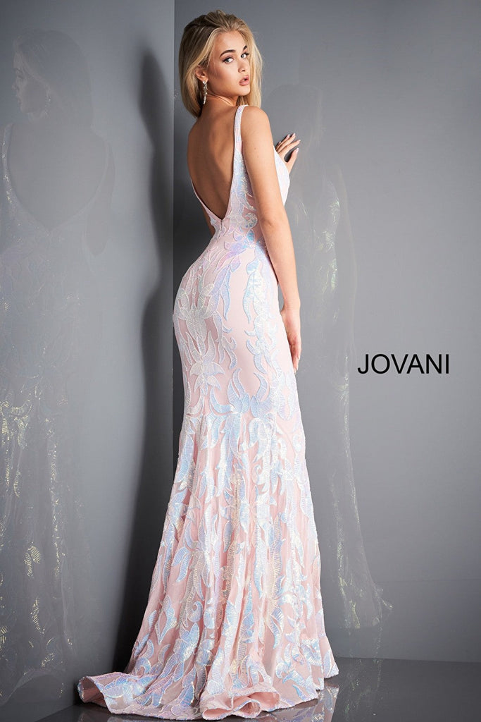 Light pink low back prom gown Jovani 3263