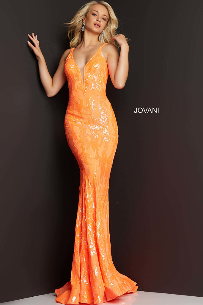 Sexy neckline orange prom dress 3263
