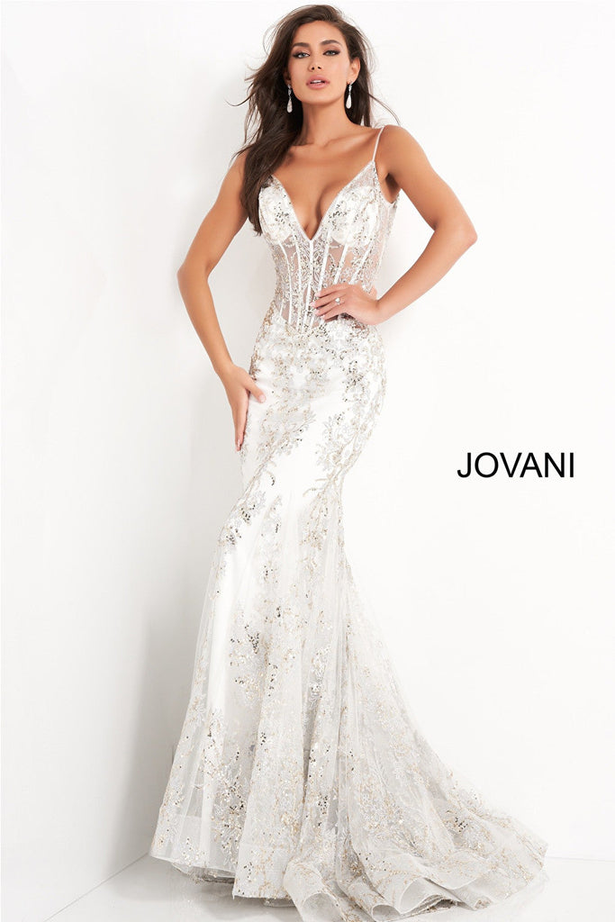 White embellished Jovani prom dress 3675