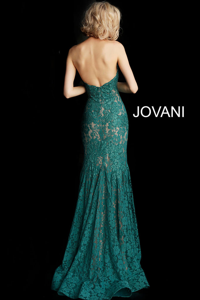 Emerald form fitting strapless lace dress 37334
