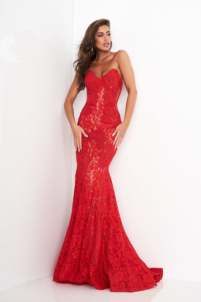 Red strapless lace dress 37334