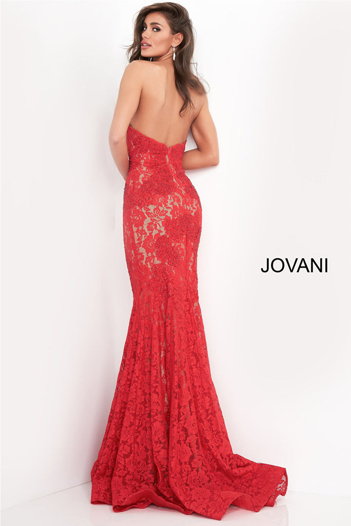 Red V neck fitted dress Jovani 37334
