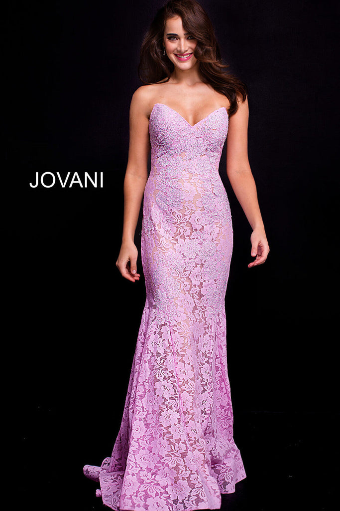 lilac form fitting beaded lace v neck prom dress 37334