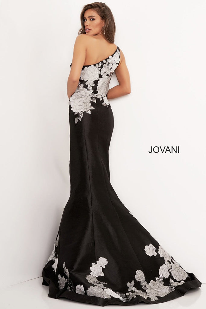 Black silver floral appliques Jovani evening dress 3918