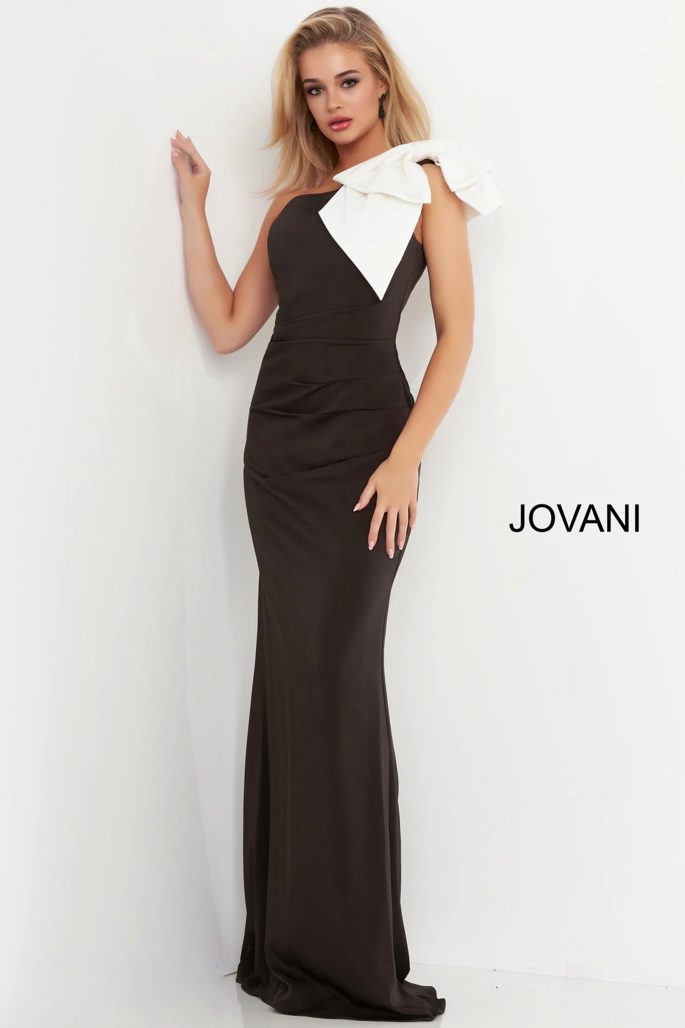 black and white jovani dress Jovani 38864 Long Cape Sleeve Formal Fitted Evening Dress