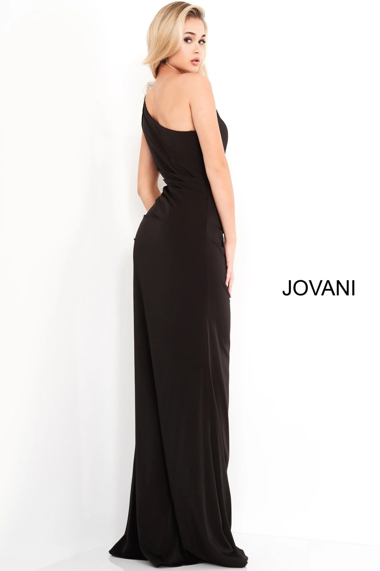 Jovani 4353 Black White One Shoulder Bow Evening Dress Mario Pucci Jovani 4353 Black White One Shoulder Bow Evening Dress Mario Pucci
