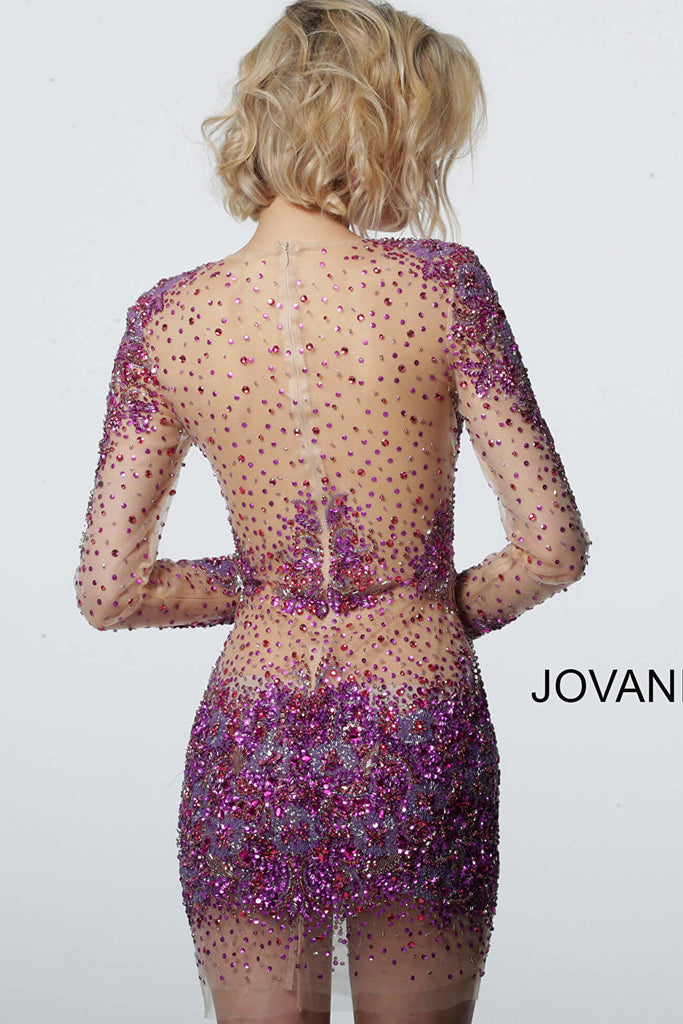 Jovani embellished sheer fuchsia dress 47598