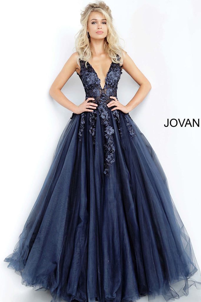 navy black tulle Jovani ballgown 55634