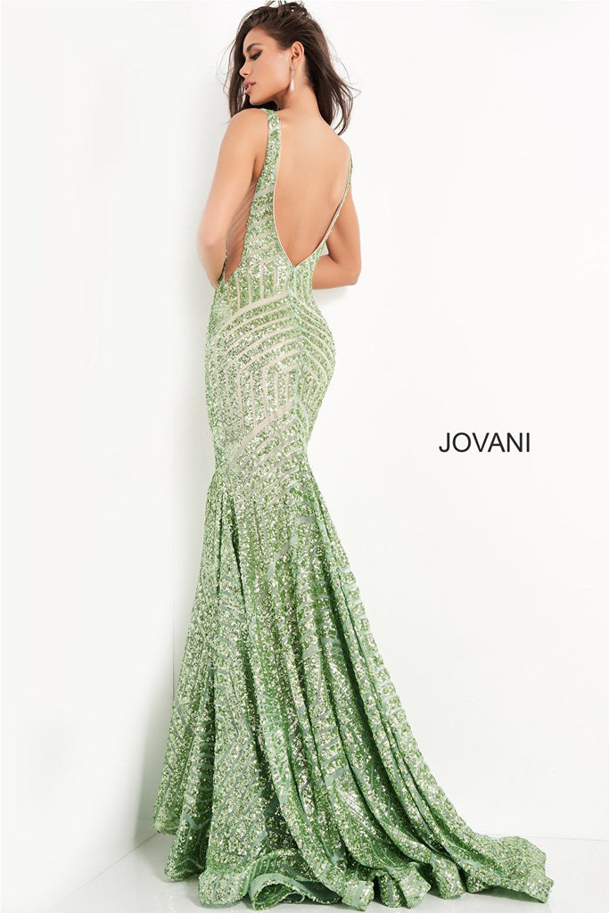 Backless pale green prom dress Jovani 59762