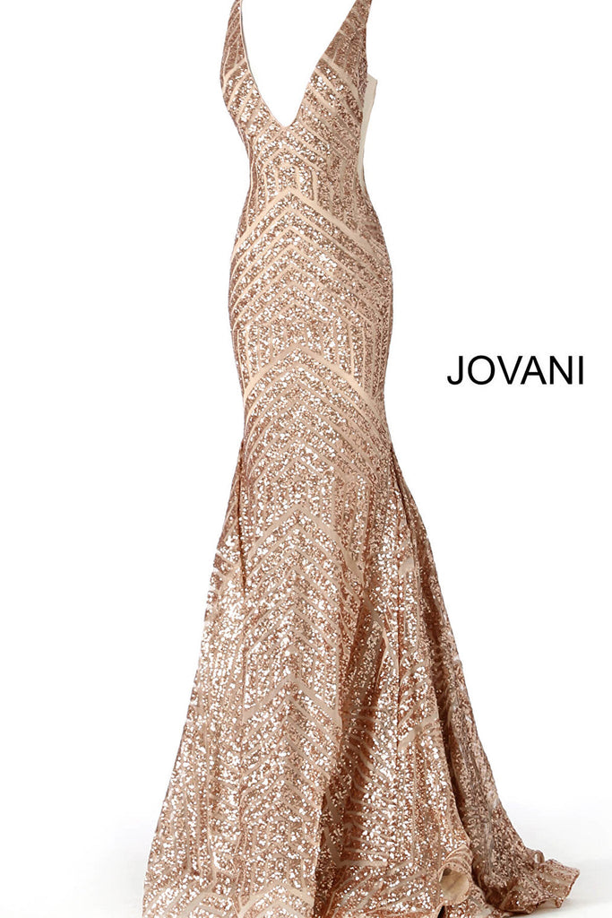form fitting with flare bottom rose gold prom gown 59762