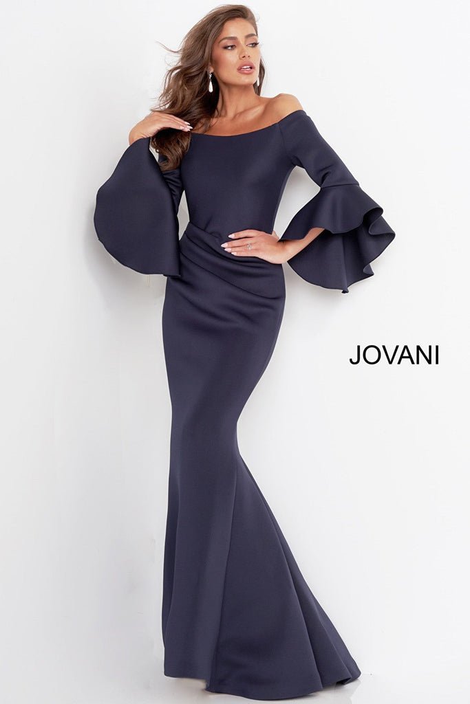 Navy bell sleeve mother of the bride Jovani dress 59993
