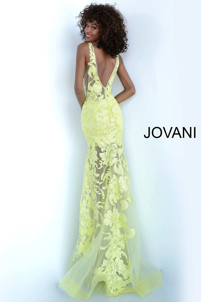 Yellow sheer skirt prom dress Jovani 60283