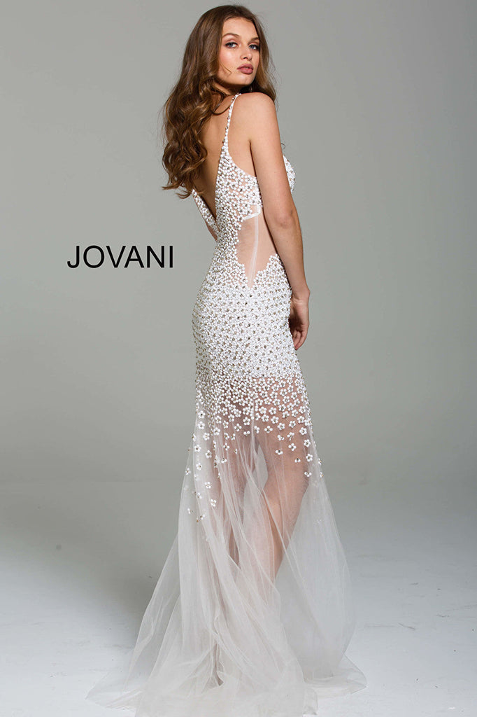 v back embellished off white prom dress 60695