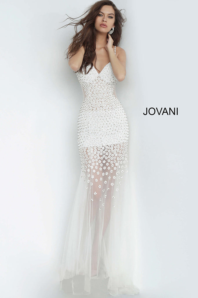 off white sleeveless beaded Jovani dress 60695