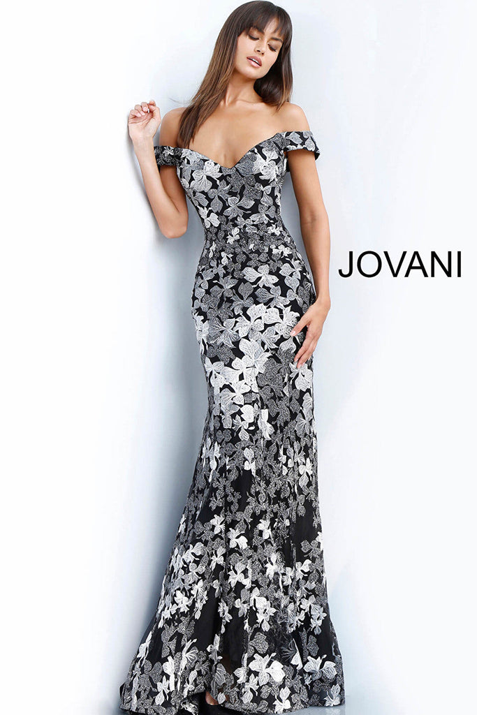 Jovani off-the-shoulder fitted evening gown 61380