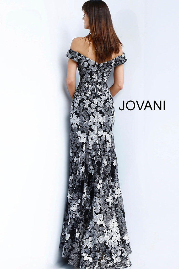 Jovani black and grey floral embroidered evening dress 61380