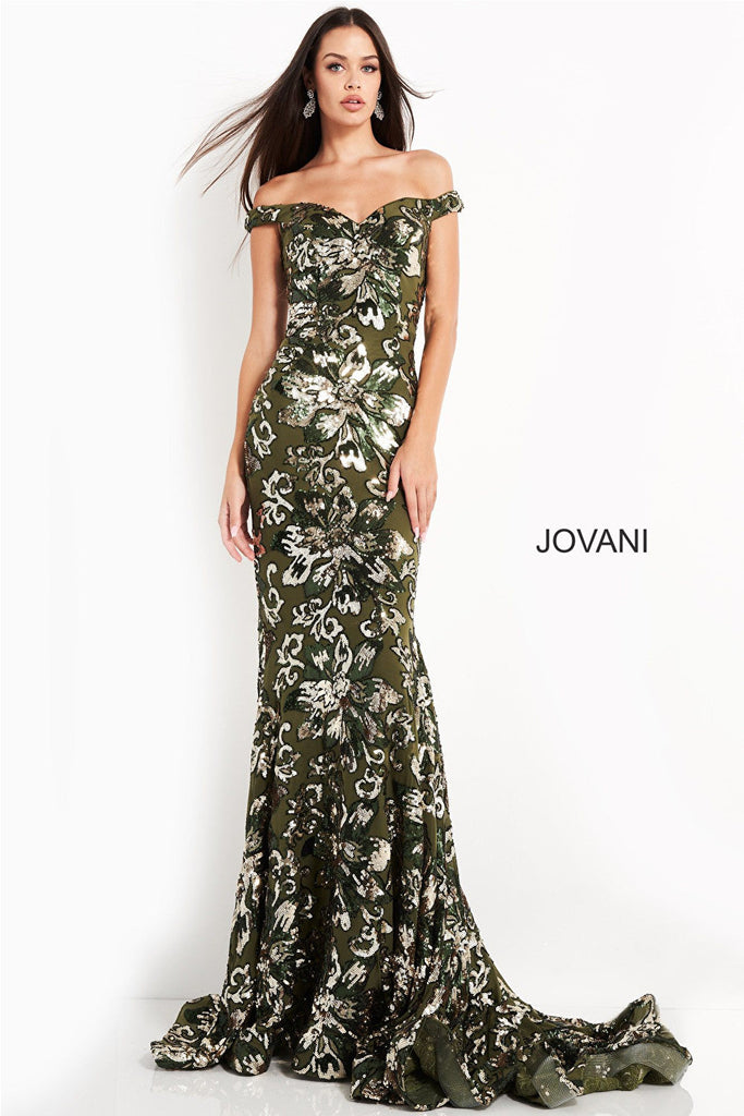 green gold Jovani evening dress 63516