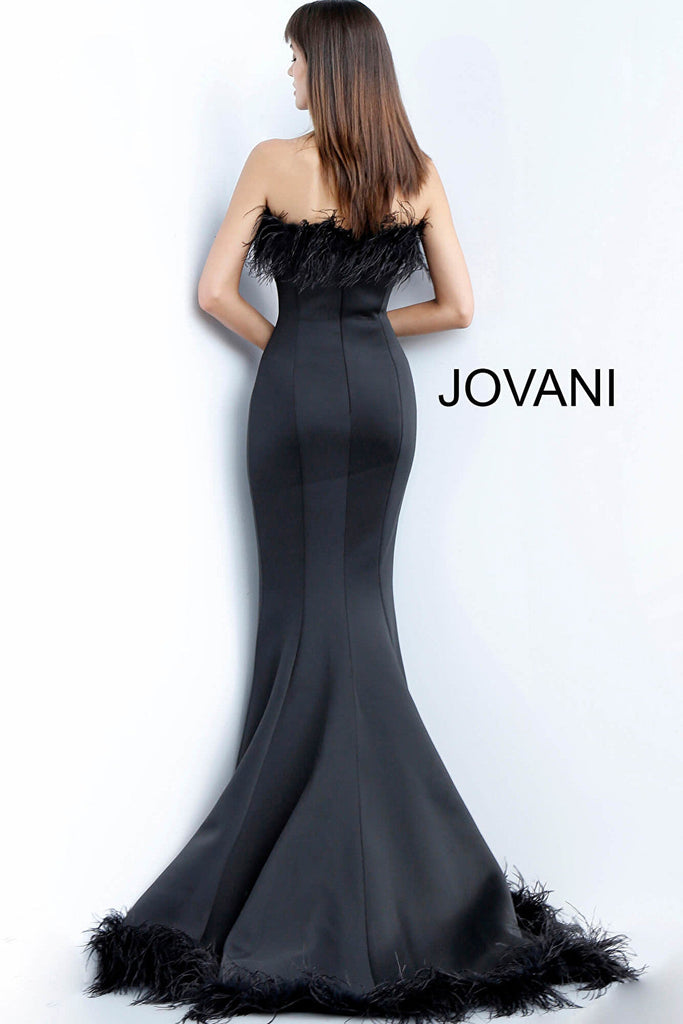 Jovani feather trim simple evening dress 63891