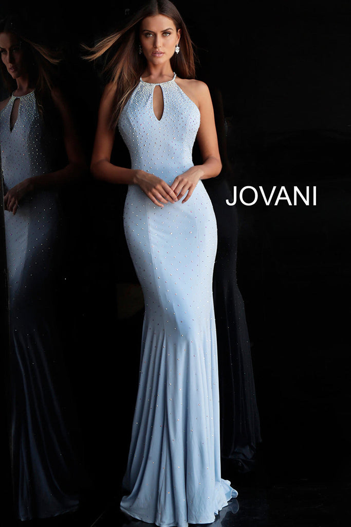 blue dress with keyhole on neckline 67101
