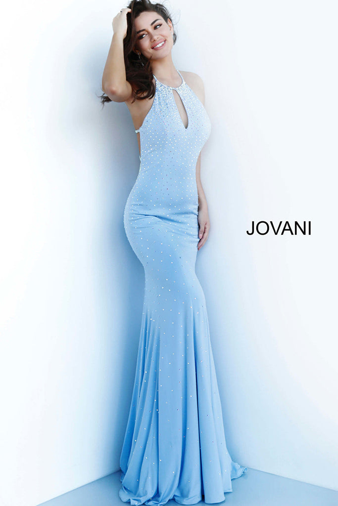 blue halter neck dress 67101