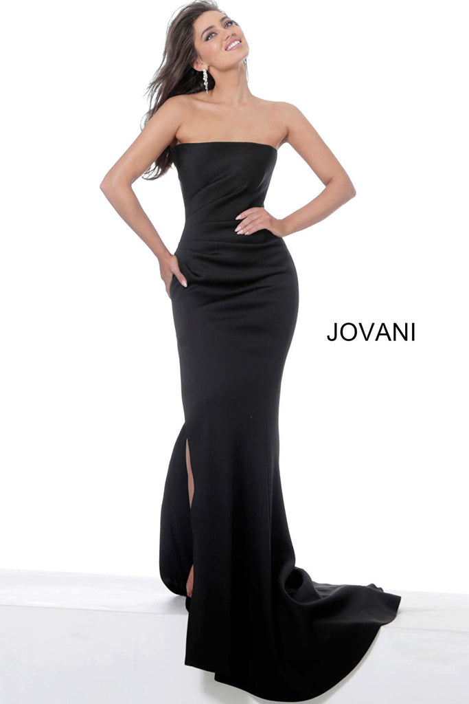 Black scuba fitted evening dress Jovani 94366