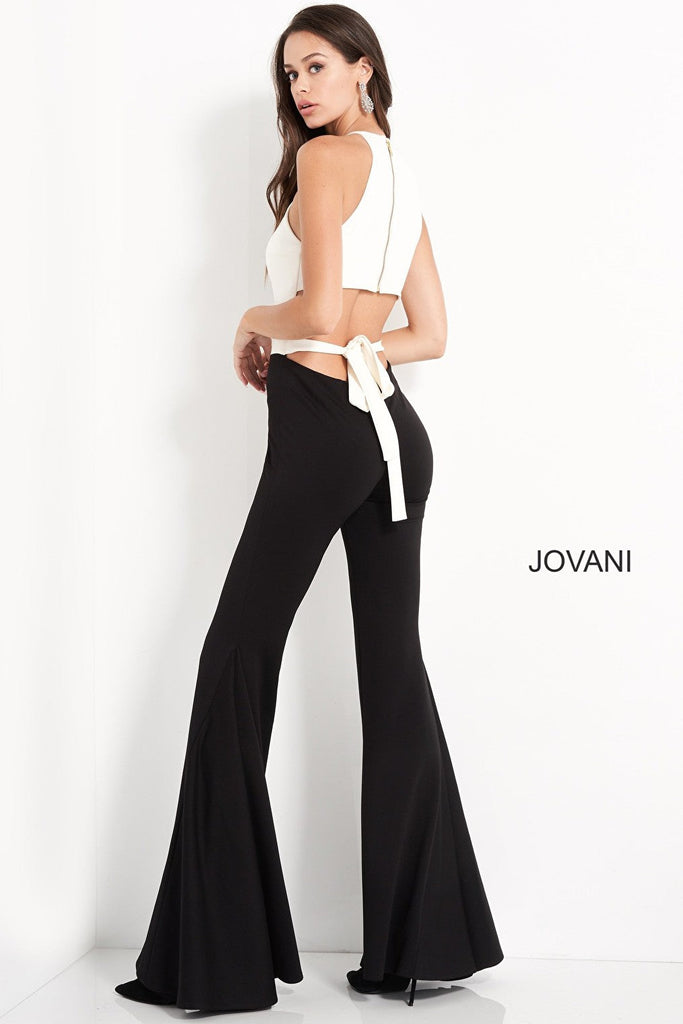Flare pants Jovani off white black jumpsuit M02807